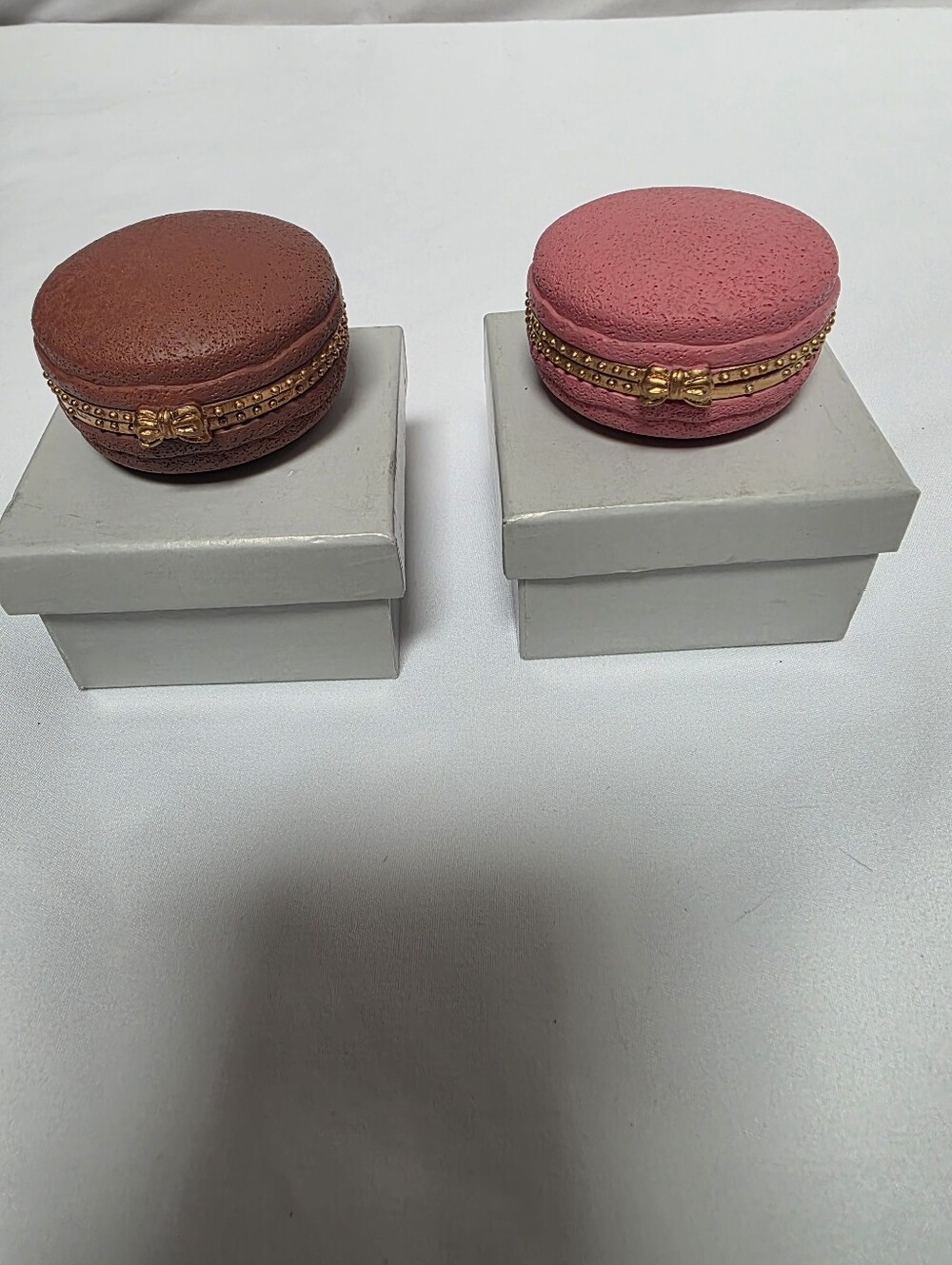 Macaron Trinket Jewelry Boxes Pink Brown Set of 2